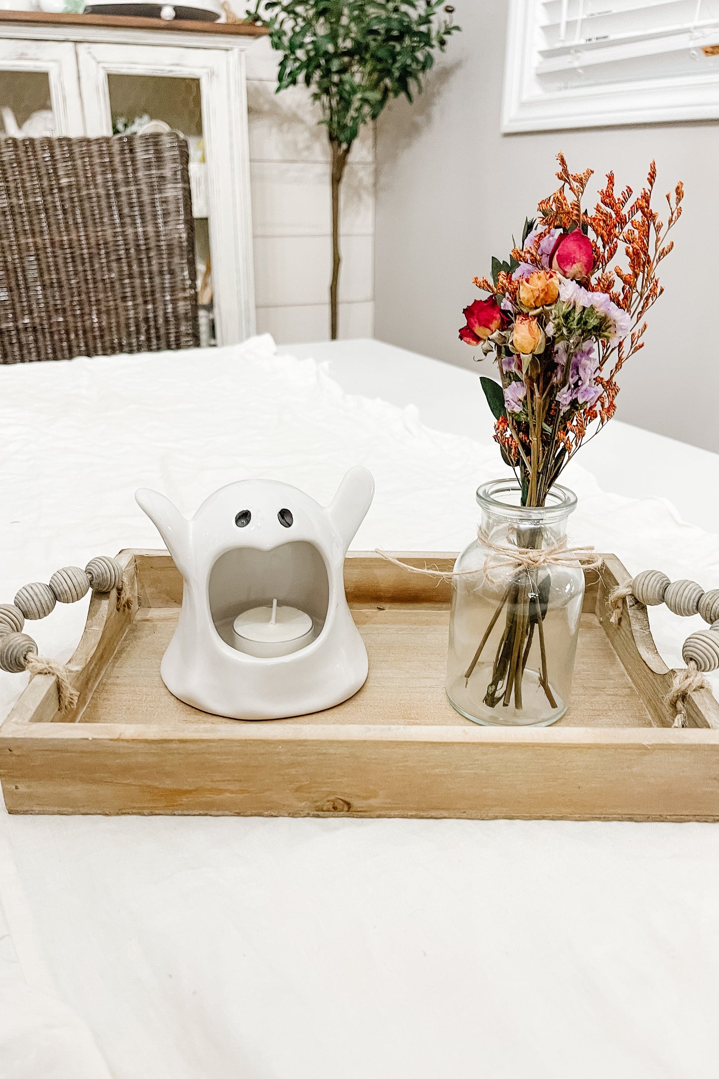 Wooden Tray with Beaded Handle - Medium - The Scented Market