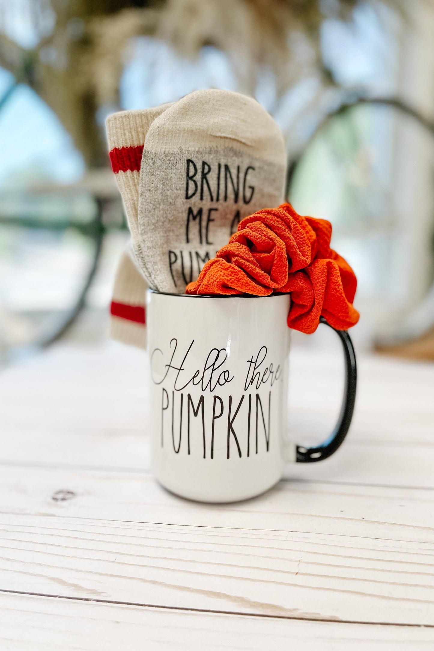 Fall themed Gifting Bundle - Cozy Socks, Fall Mug and a Handmade Scrunchie. - The Scented Market Gift Bags