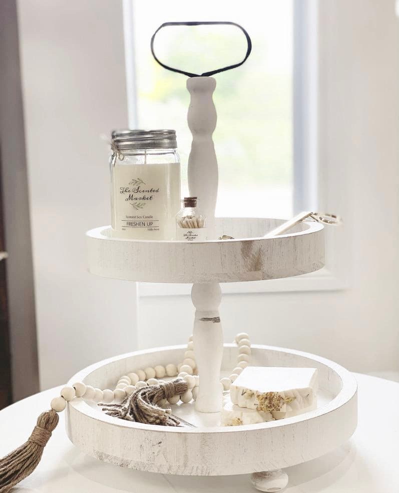 Two Tier Decorative Tray – Perfect White Centrepiece for Stylish Displays - The Scented Market  Decorative Trays