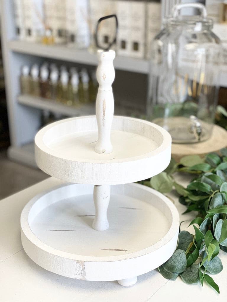 Two Tier Decorative Tray – Perfect White Centrepiece for Stylish Displays - The Scented Market Decorative Trays