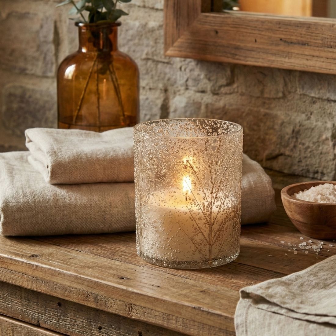 Gold Tree Glass 3 Wick Soy Candle – Winter Forest Scent