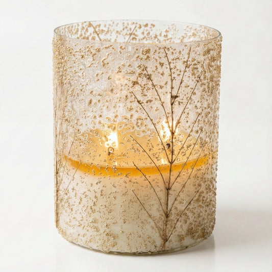 Gold Tree Glass 3 Wick Soy Candle – Winter Forest Scent