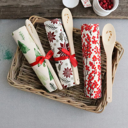 Poinsettia  Tea Towel and Wooden Spoon