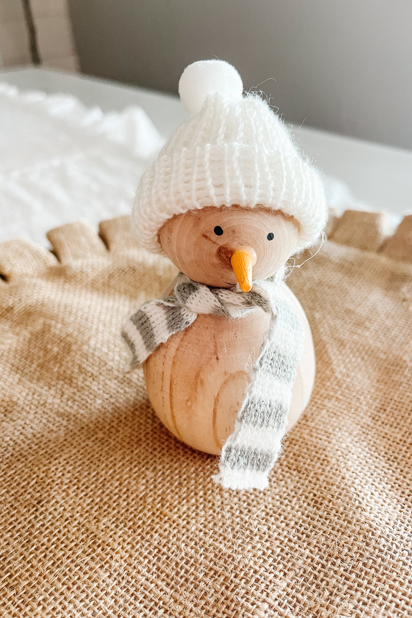 Wooden Snowman with a Knit Hat