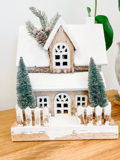 White Wooden Snowy Cabin