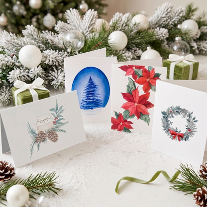 Holiday Greeting Card Set – 4 Festive Christmas Cards with Envelopes