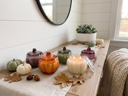 Glass Pumpkin Soy Candle MULLED WINE | Pumpkin Spice Cake | Decorative Fall Candle
