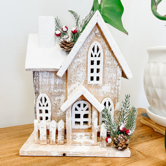 White Wooden Snowy Home