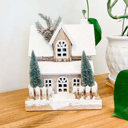 White Wooden Snowy Cabin