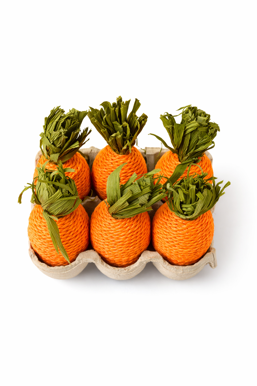 Easter Carrot Decor Set | 6 Orange Carrots in Rustic Egg Crate