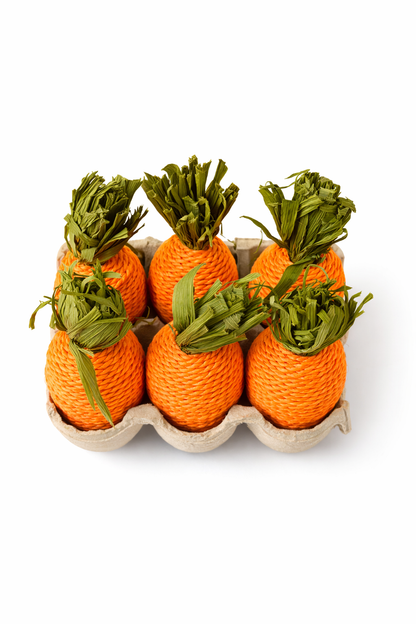 Easter Carrot Decor Set | 6 Orange Carrots in Rustic Egg Crate