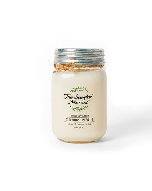 A picture of Cinnamon Bun Scented Soy Candle 16 oz