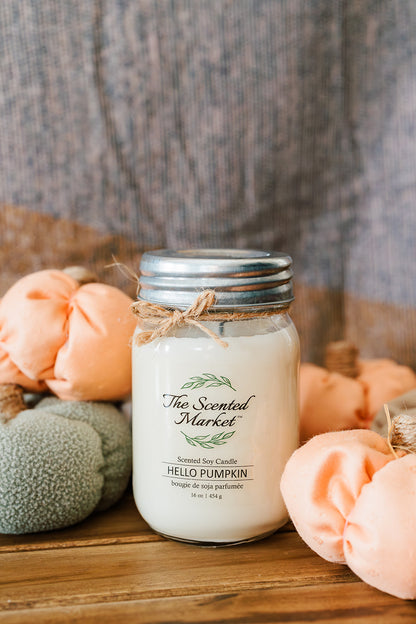 HELLO PUMPKIN Soy Wax Candle 16 oz - The Scented Market 