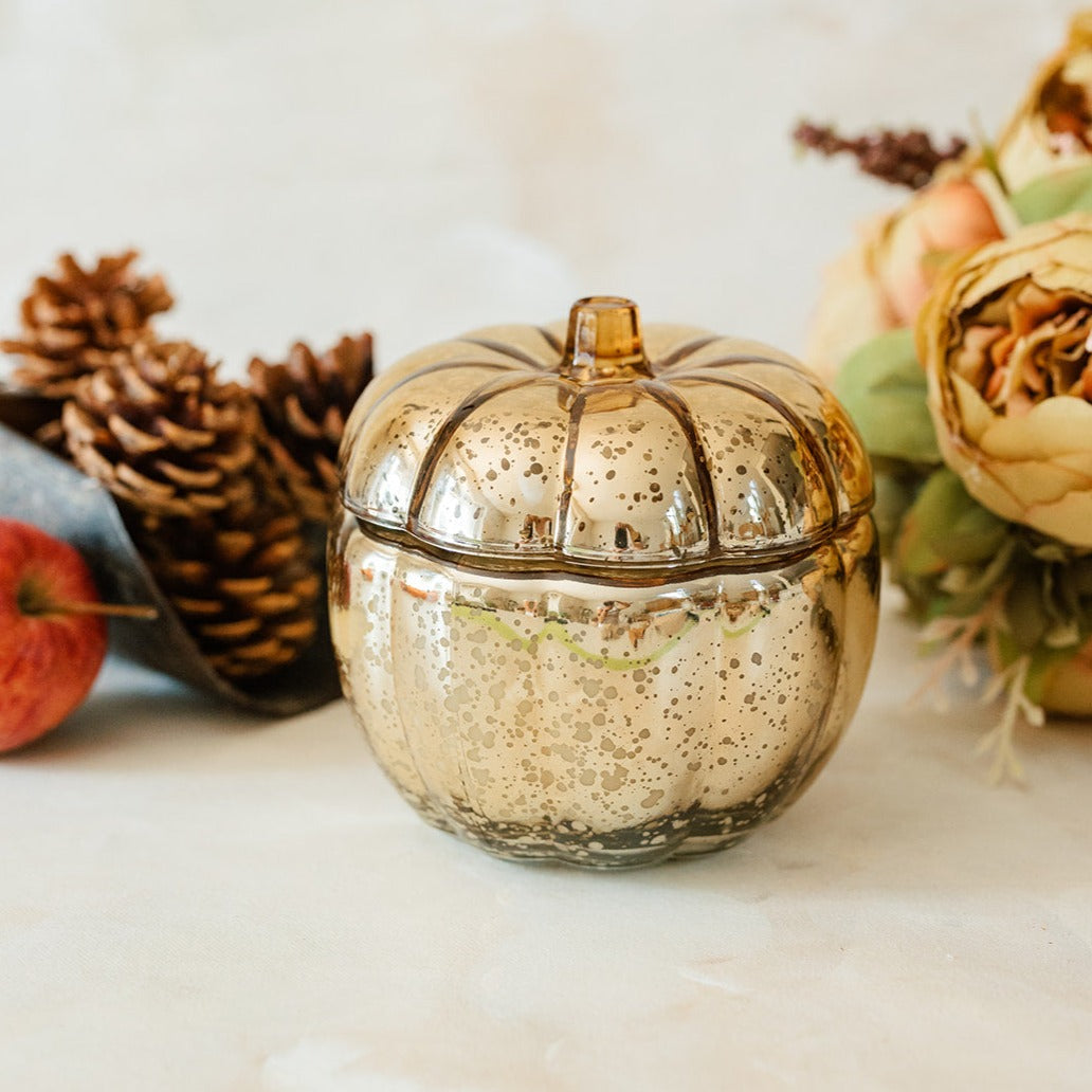 Gold Glass Pumpkin Soy Candle