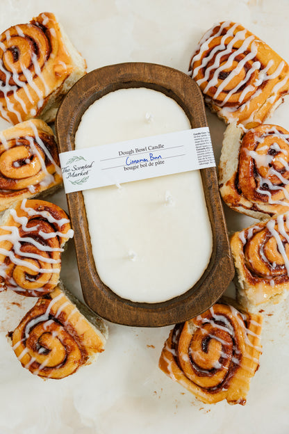 Brown Oval 4 Wick Dough Bowl Soy Candle - CINNAMON BUN