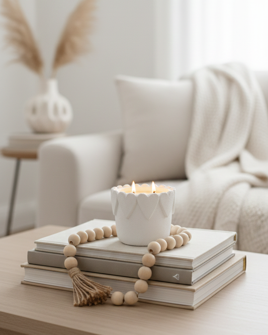 Ceramic Heart Candle – White Heart Vessel with 2 Wicks