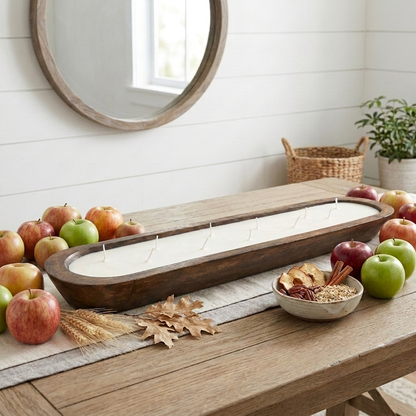 APPLE CRUMBLE Extra Long Dough Bowl Soy Candle | Scented Wooden Bowl Candle