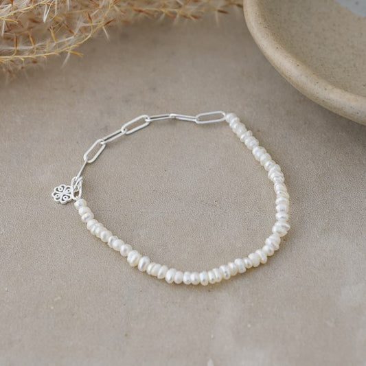 White Pearl Bracelet - Silver