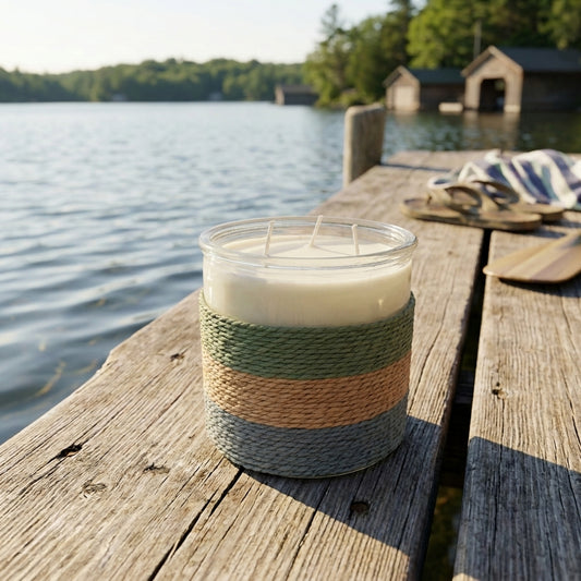 SUMMER NIGHTS Rope Glass Candle – XL 3 Wick Soy Candle (Blue)