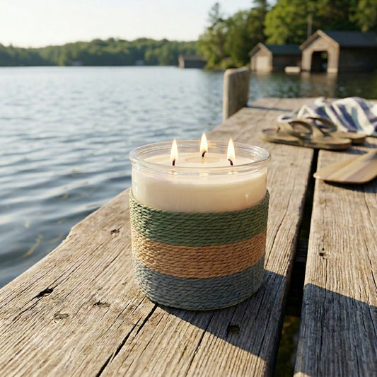 SUMMER NIGHTS Rope Glass Candle – XL 3 Wick Soy Candle (Blue)