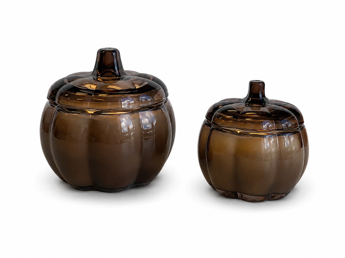 BROWN Large Glass Pumpkin 2 Wick Soy Wax Candle | PUMPKIN SPICE CAKE