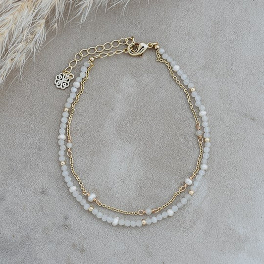Moonstone and Pearl Gold bracelet - Double Stack