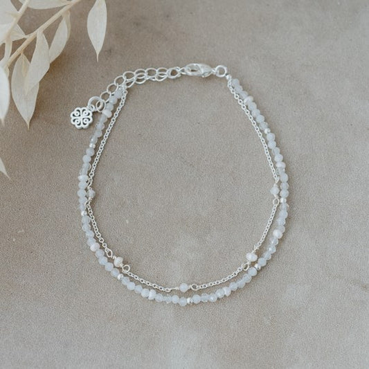 Moonstone and Pearl Silver bracelet - Double Stack