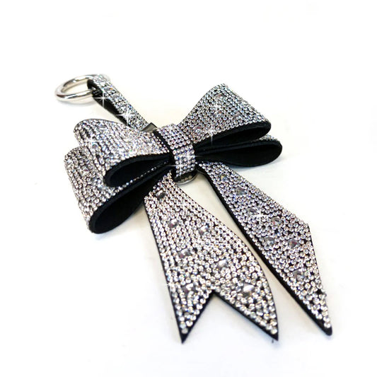 White Bow Purse Charm with Silver Diamond Accents – Elegant Bag Accessory