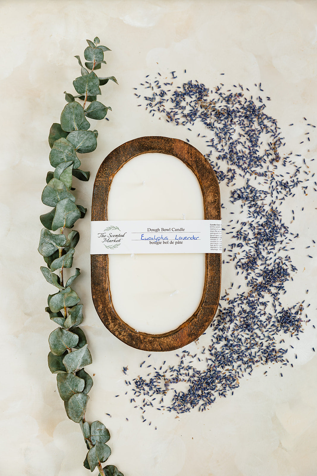 EUCALYPTUS LAVENDER Brown Oval 4 Wick Dough Bowl Soy Candle