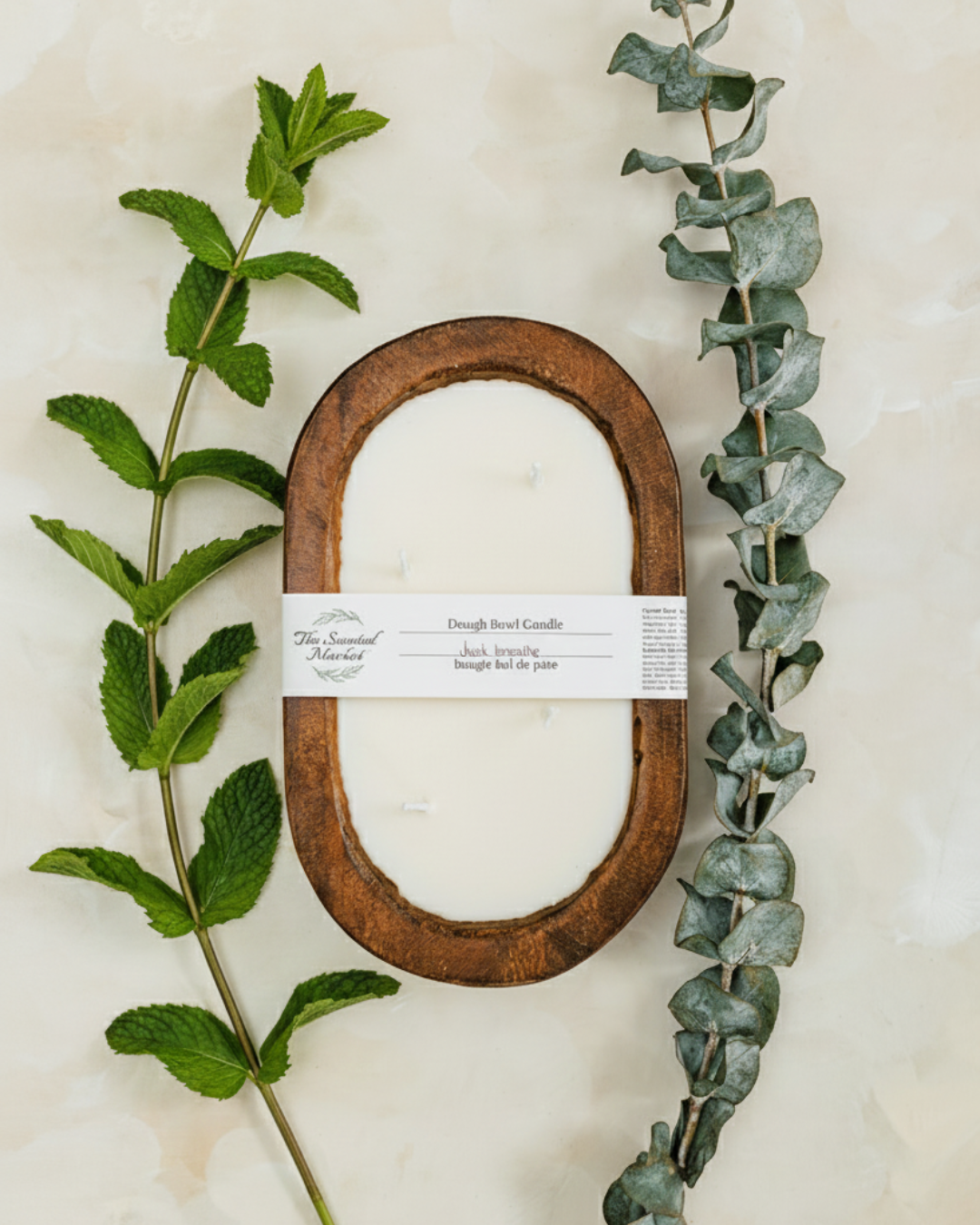 JUST BREATHE Brown Oval 4 Wick Dough Bowl Soy Candle