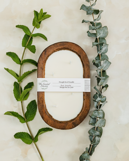 JUST BREATHE Brown Oval 4 Wick Dough Bowl Soy Candle