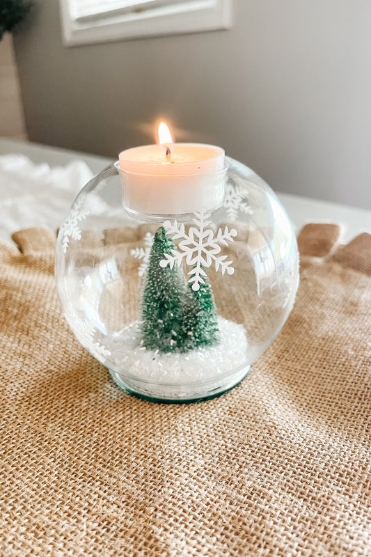 Brush Tree & Snow Ball Votive - Snowglobe - The Scented Market     