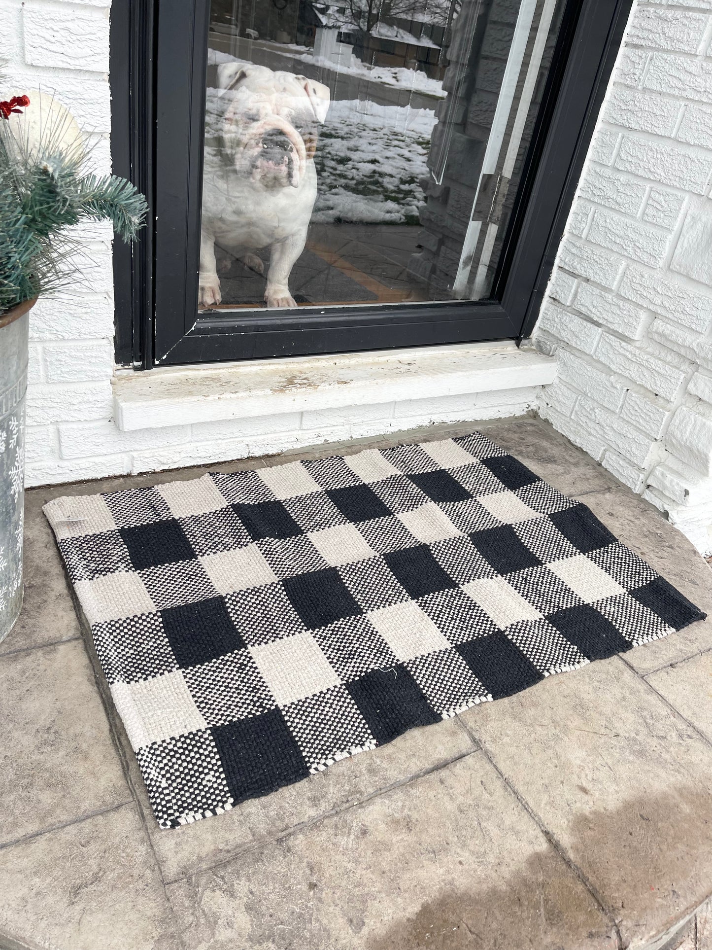 Buffalo Plaid Farmhouse Doormat Underlay with Gingerbread House Husk Mat - The Scented Market     