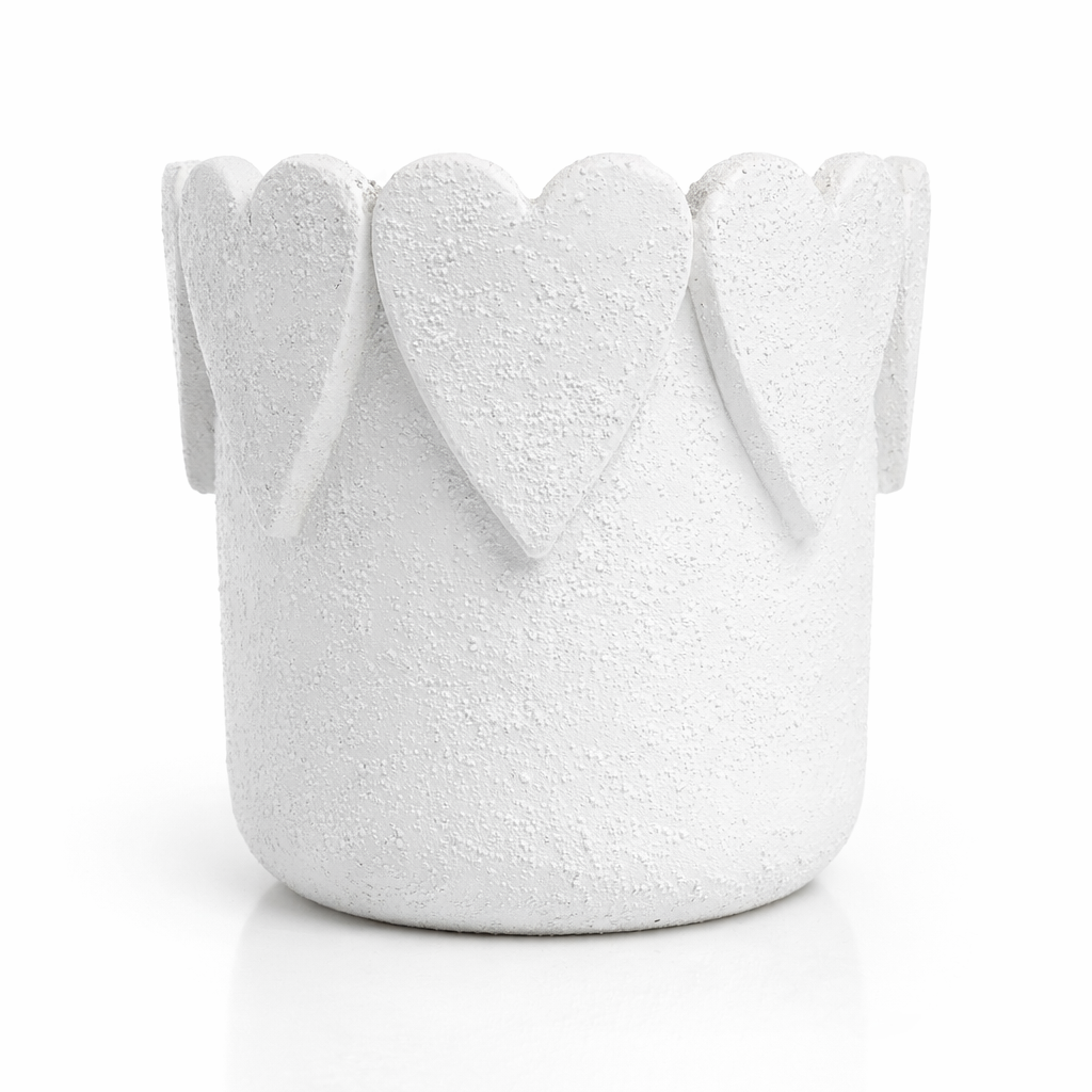 White textured basket with floral top on a white background