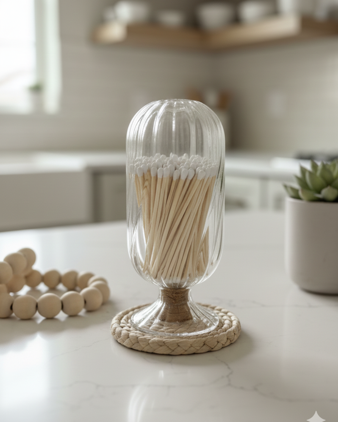 Cloche Match Holder with White-Tip Matches – Clear Swirl Glass Vessel with Side Striker - The Scented Market  Lighters & Matches   