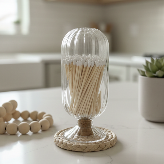 Cloche Match Holder with White-Tip Matches – Clear Swirl Glass Vessel with Side Striker - The Scented Market  Lighters & Matches   
