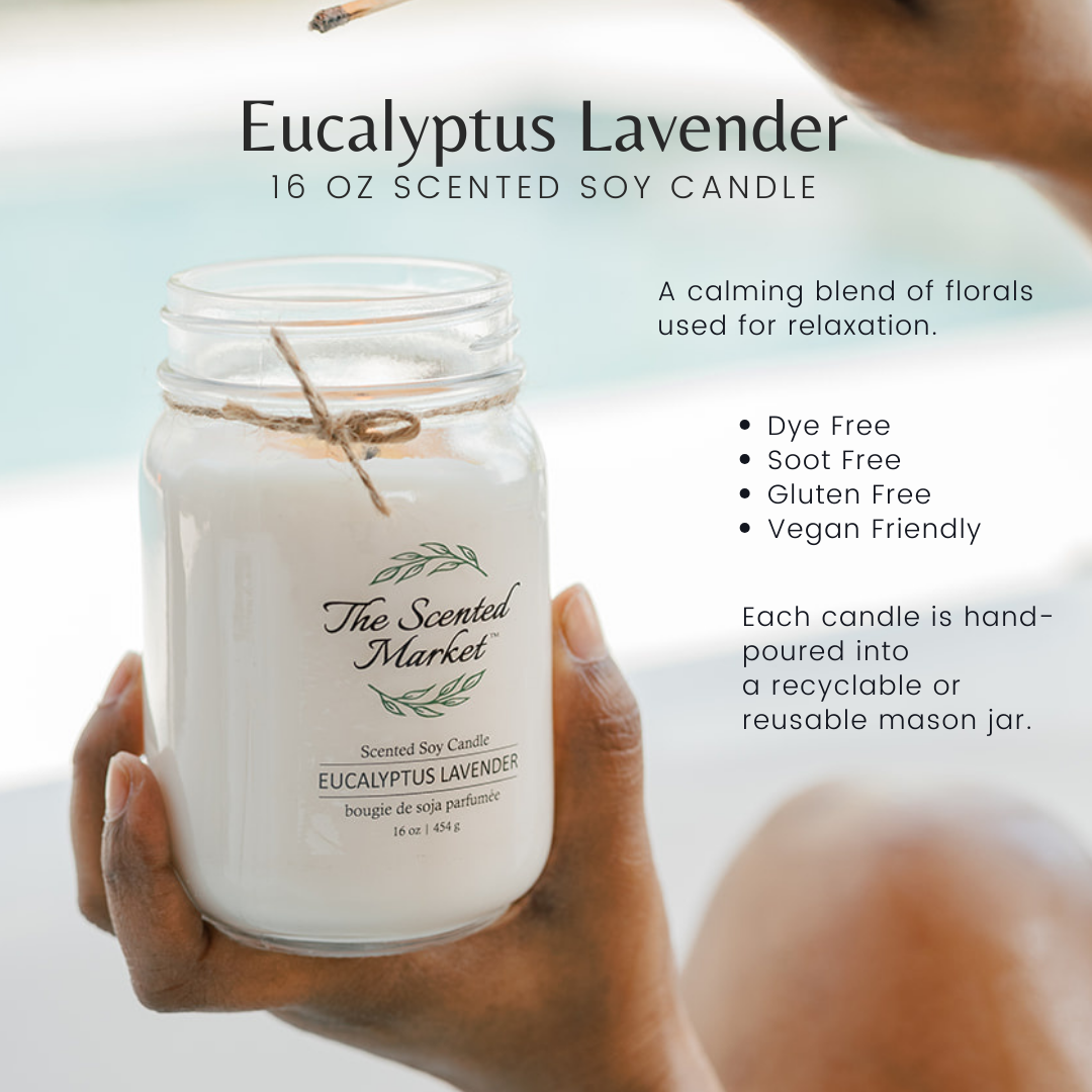 EUCALYPTUS LAVENDER Soy Wax Candle 16 oz - The Scented Market  Candles   