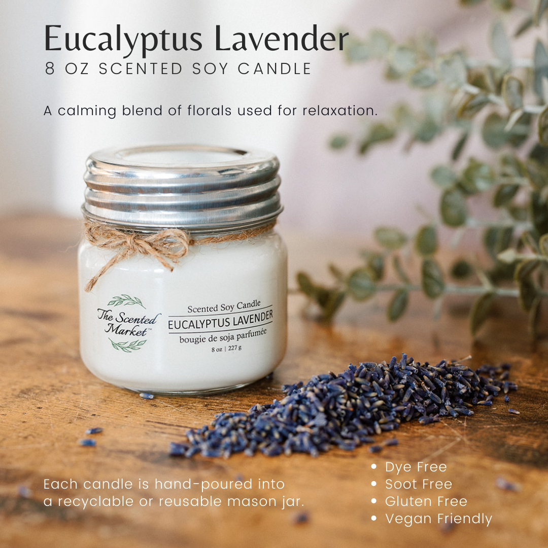EUCALYPTUS LAVENDER Soy Wax Candle 8 oz - The Scented Market  Candles   