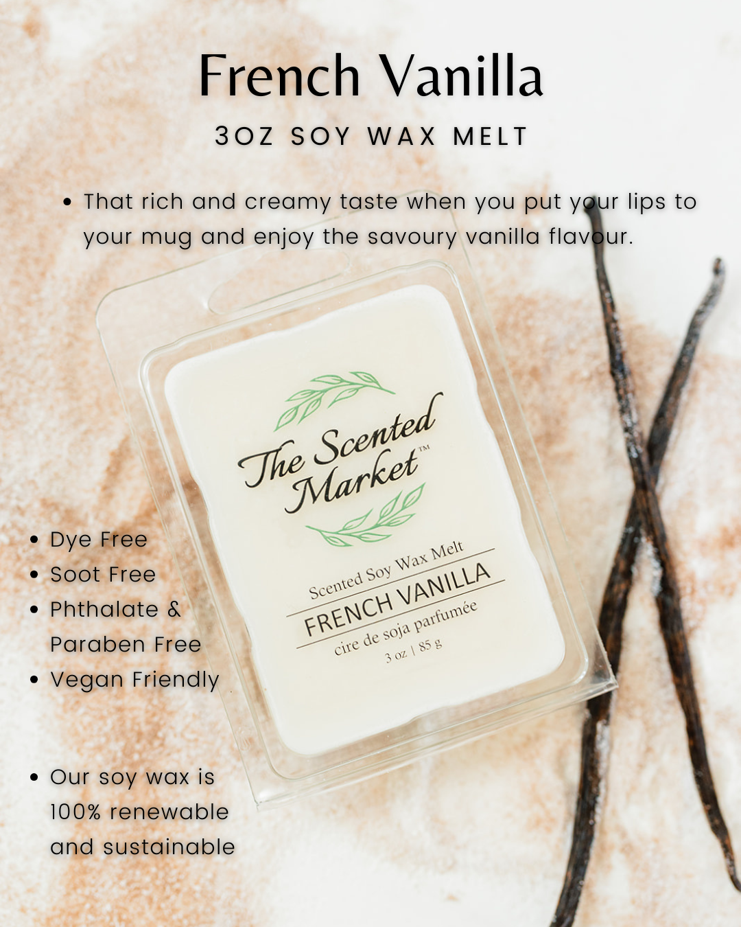 FRENCH VANILLA Soy Wax Melt - The Scented Market  Wax Tarts   