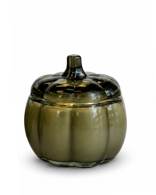 Small Glass Pumpkin Soy Candle GREEN| Pumpkin Spice Cake | Decorative Fall Candle