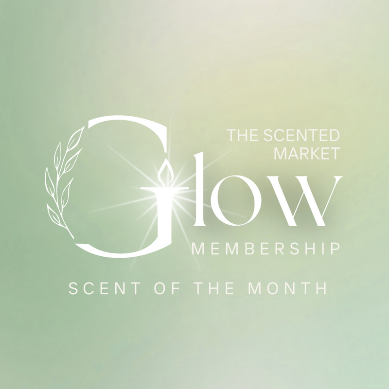Promotional graphic for 'The Scented Market Glow Membership' with a gradient background.