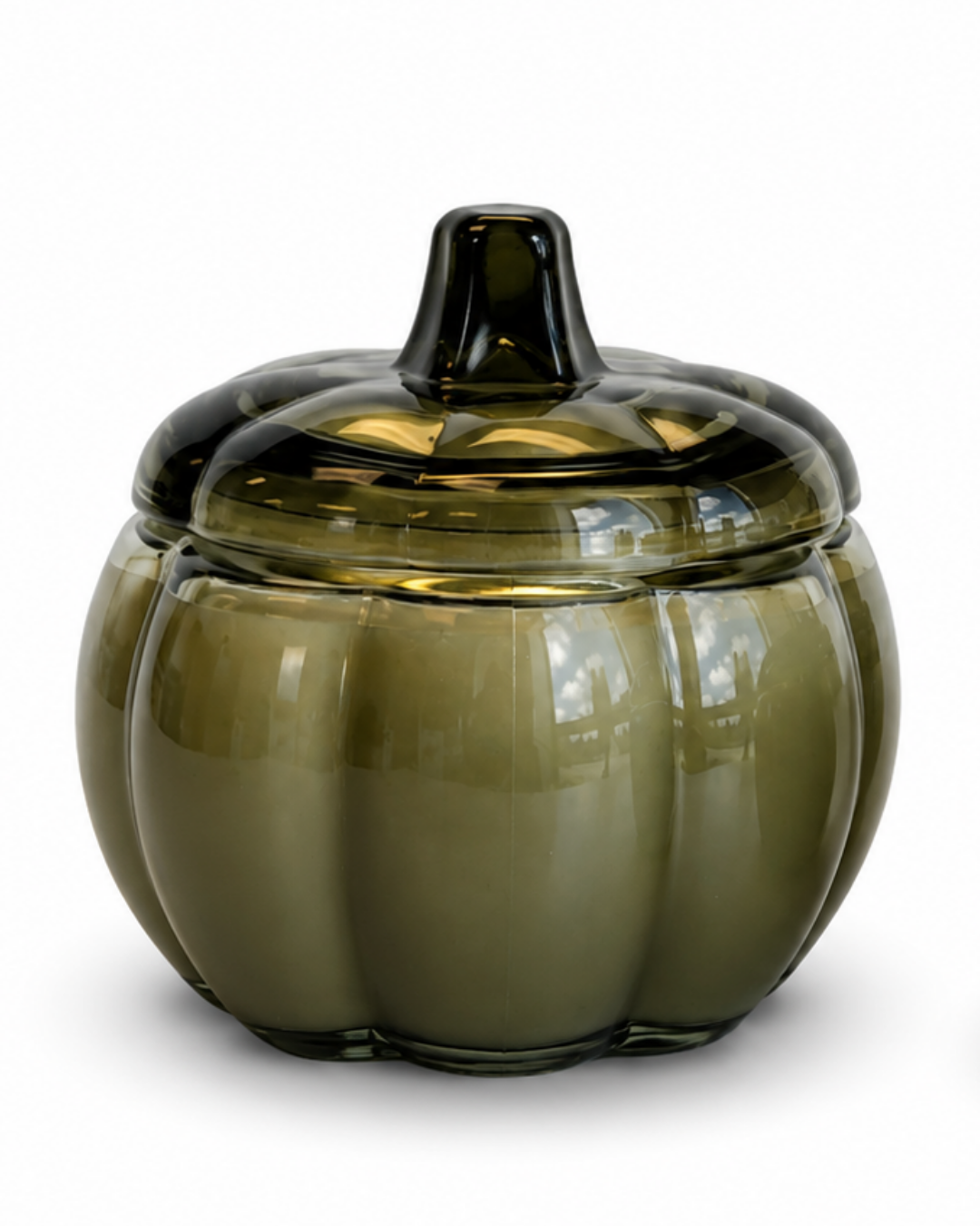 Glass Pumpkin Soy Candle GREEN | Pumpkin Spice Cake | Decorative Fall Candle
