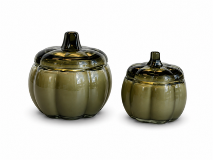Glass Pumpkin Soy Candle GREEN | Pumpkin Spice Cake | Decorative Fall Candle