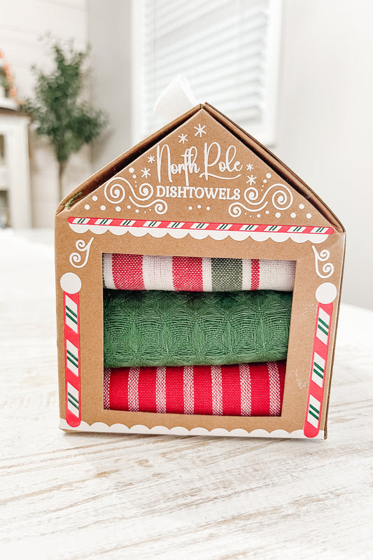 Gingerbread House Gift Set - 3 Dish Towels - The Scented Market     