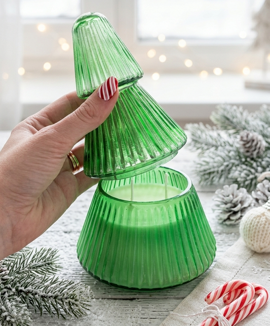 Green Glass Christmas Tree Soy Wax Candle 14 oz - O'CHRISTMAS TREE