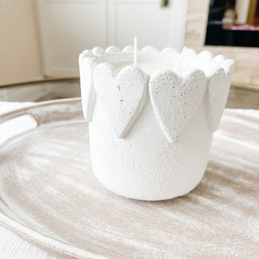 Ceramic Heart Candle – White Heart Vessel with 2 Wicks