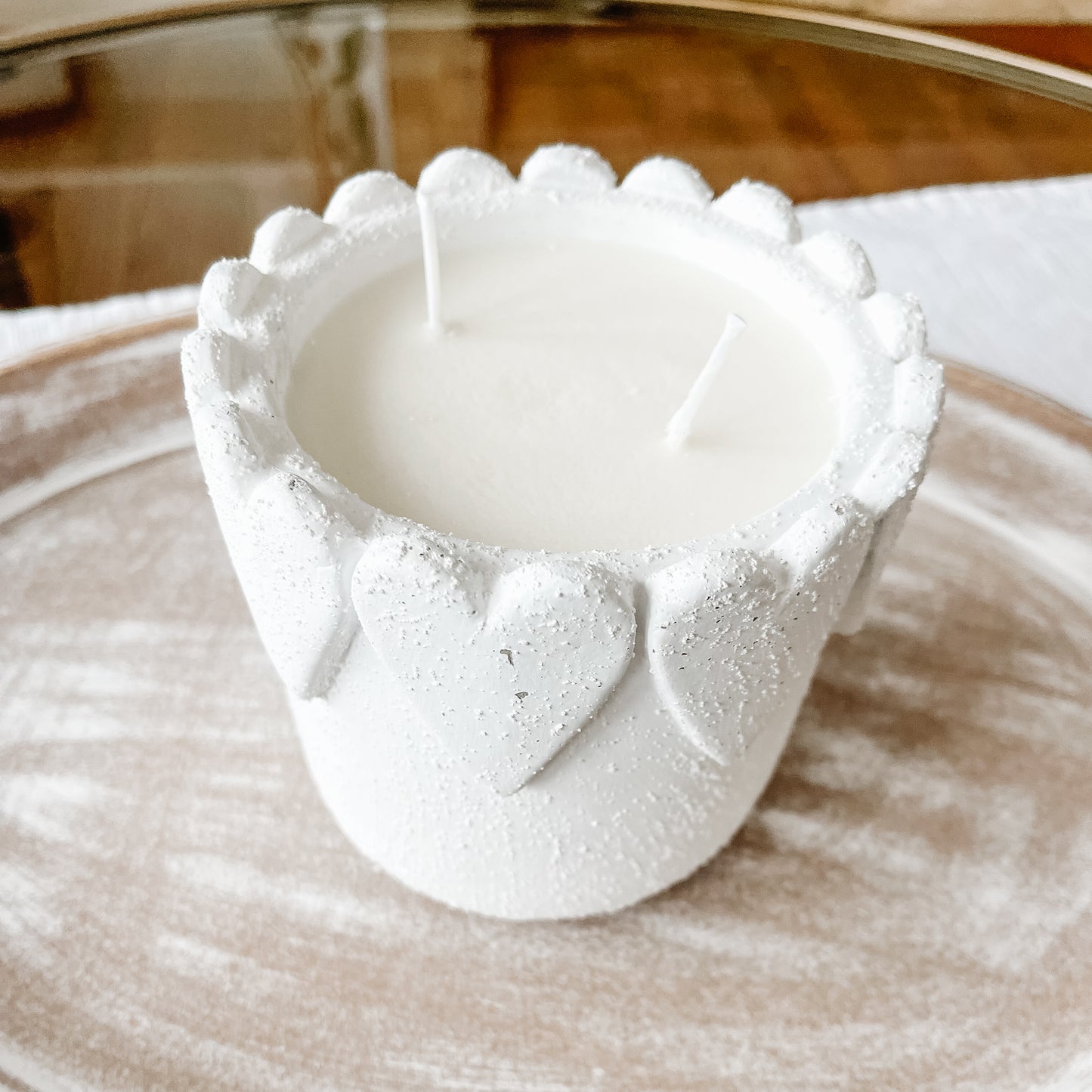 Ceramic Heart Candle – White Heart Vessel with 2 Wicks