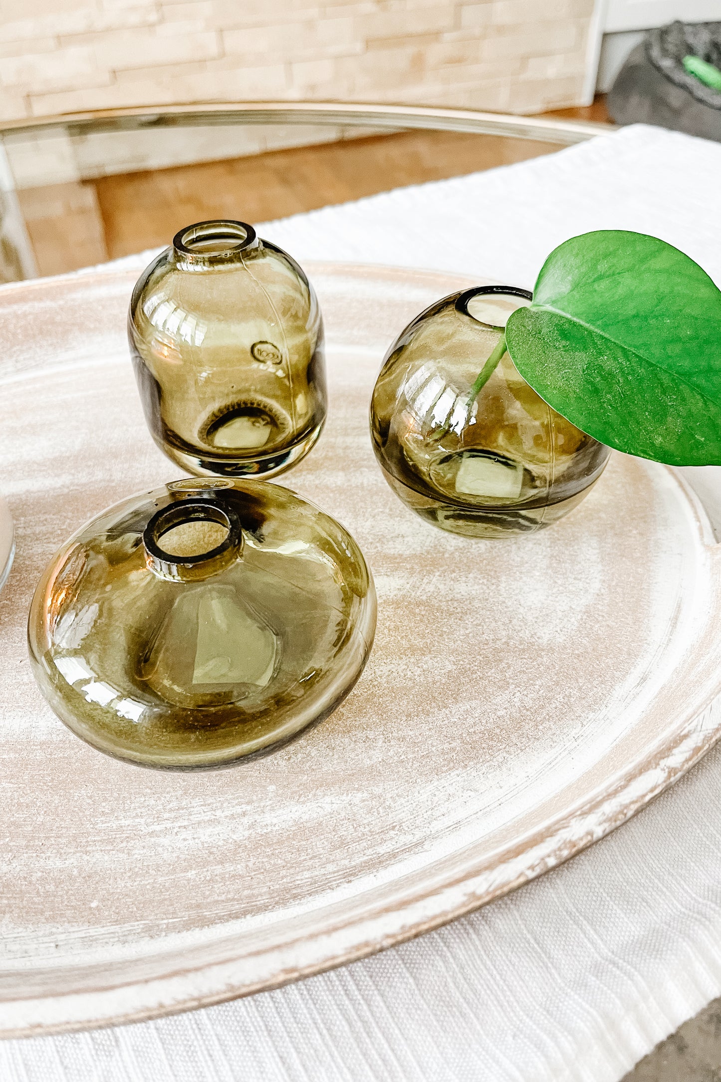 Mini Green Glass Vases – Set of 3 Decorative Bud Vases for Home Décor