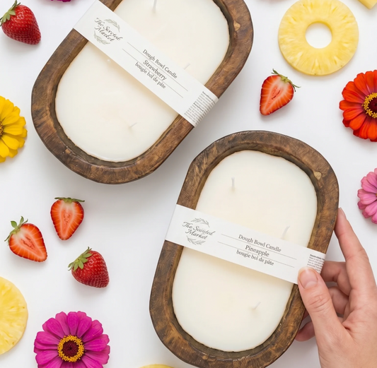 STRAWBERRY Brown Oval 4 Wick Dough Bowl Soy Candle