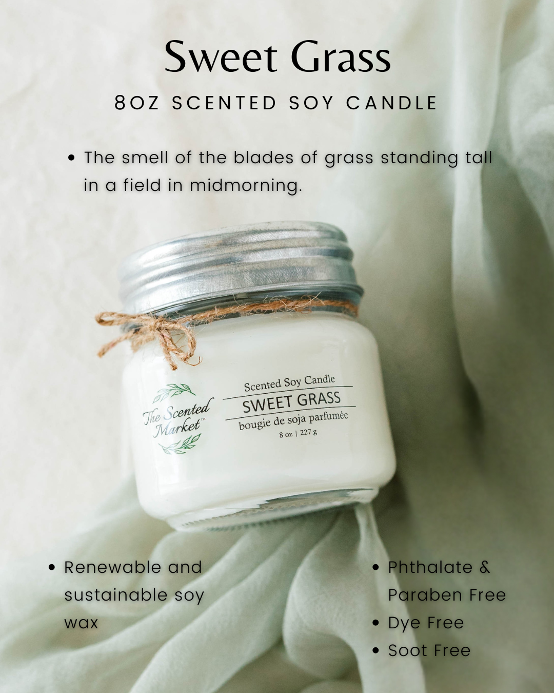 SWEET GRASS Soy Wax Candle 8 oz